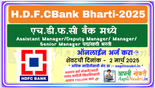 HDFC BANK Bharti 2025 / HDFC बँक बँकेमध्ये रिलेशनशिप मॅनेजर पदांची भरती