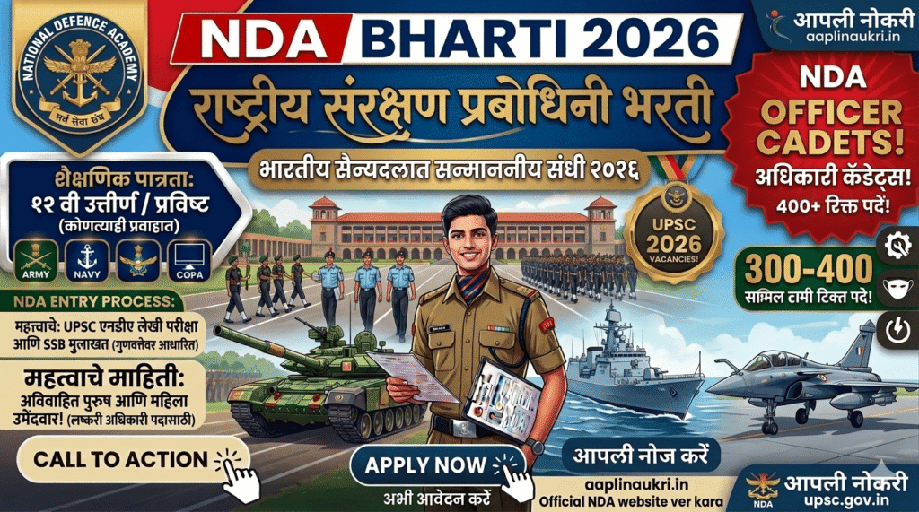 NDA Bharti 2026 राष्ट्रीय संरक्षण व नौदल अकॅडमी परीक्षा (NDA & NA-II) 2026 अर्ज सुरु..आजच अर्ज करा...!