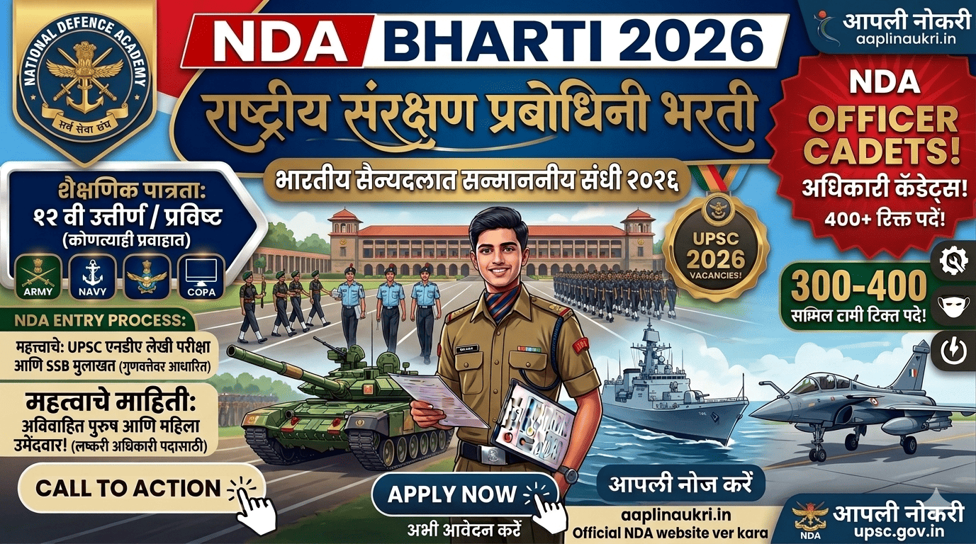 NDA Bharti 2026 राष्ट्रीय संरक्षण व नौदल अकॅडमी परीक्षा (NDA & NA-II) 2026 अर्ज सुरु..आजच अर्ज करा...!