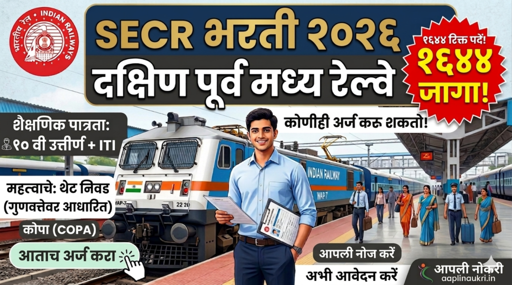 SECR Bharti 2026: दक्षिण पूर्व मध्य रेल्वे मध्ये अप्रेंटिस पदांच्या 1644 जागांसाठी भरती सुरु.. आजच अर्ज करा...!